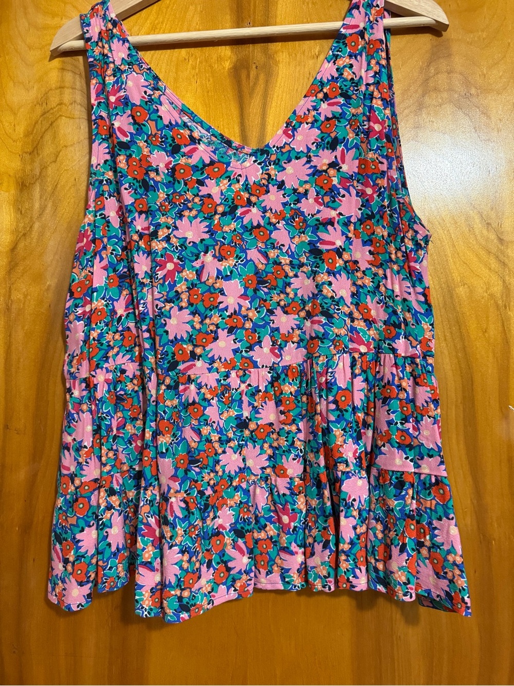 LOFT Pink Multi Floral Tiered Tank